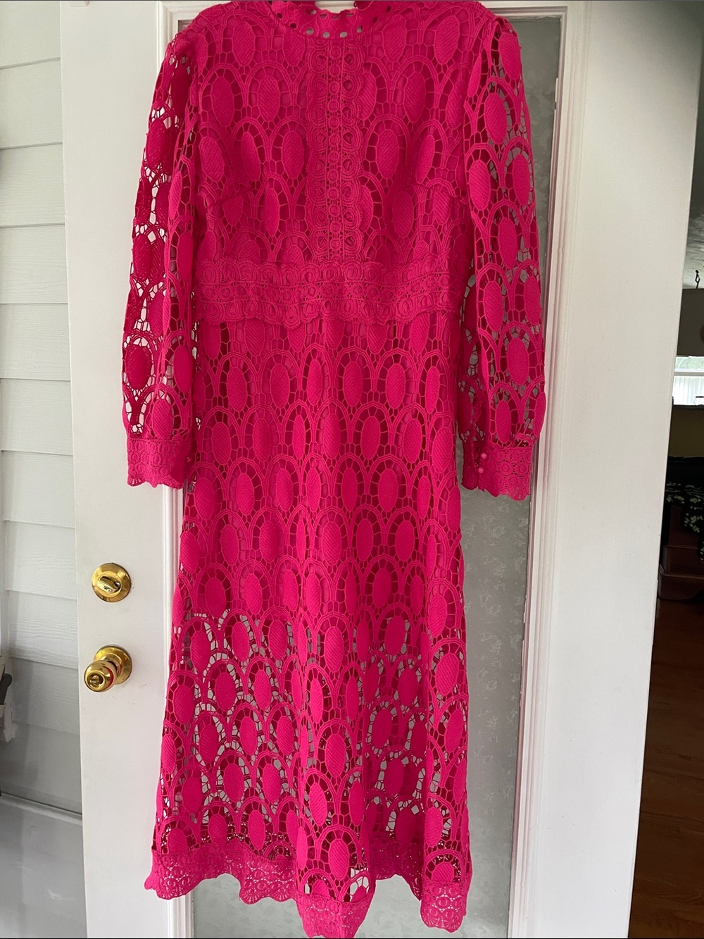 Hot Pink Lace Midi Dress - Elegant Women's Dress